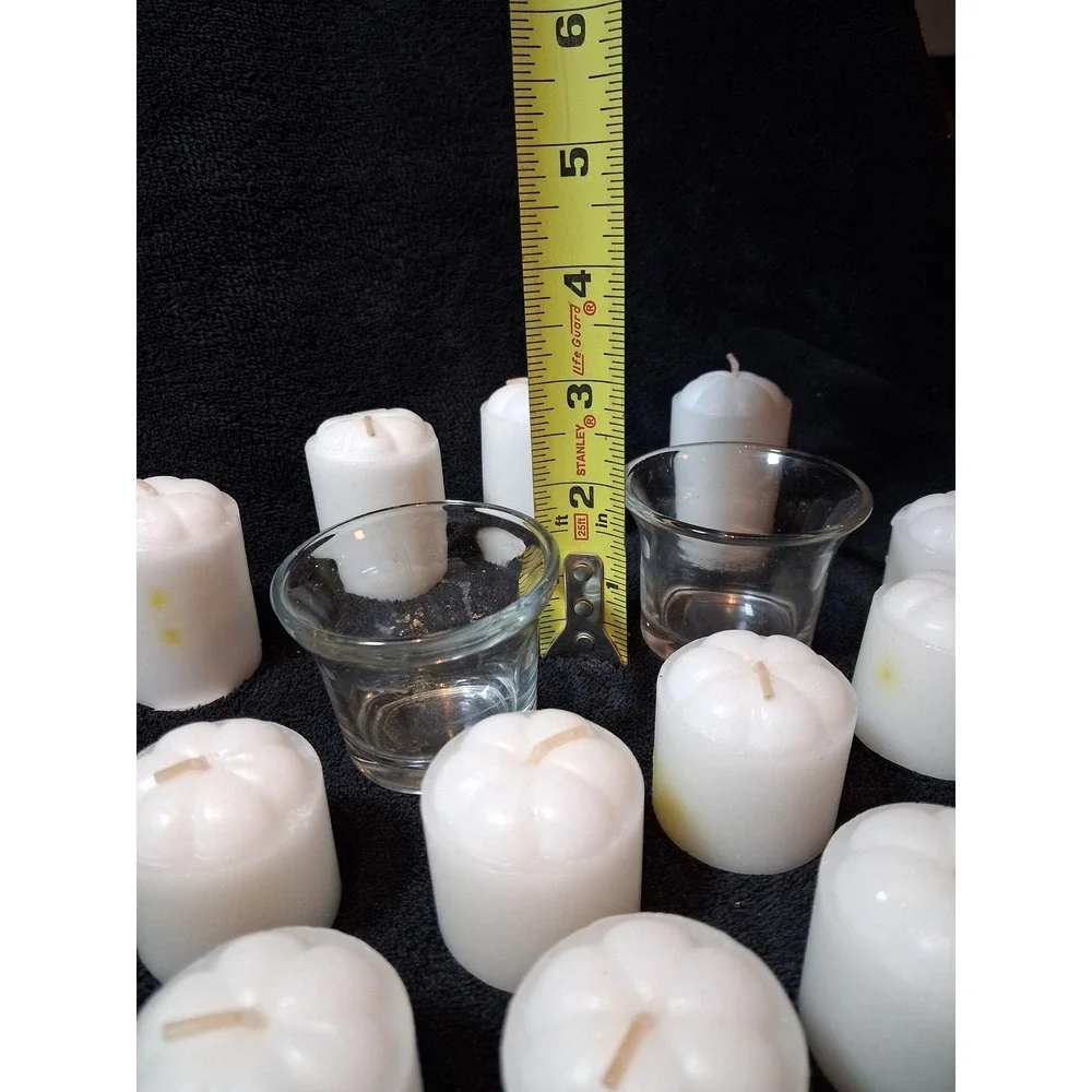 14 White Pumpkin Votive Candles and 2 Glass Holders Fall Thanksgiving Decor Set